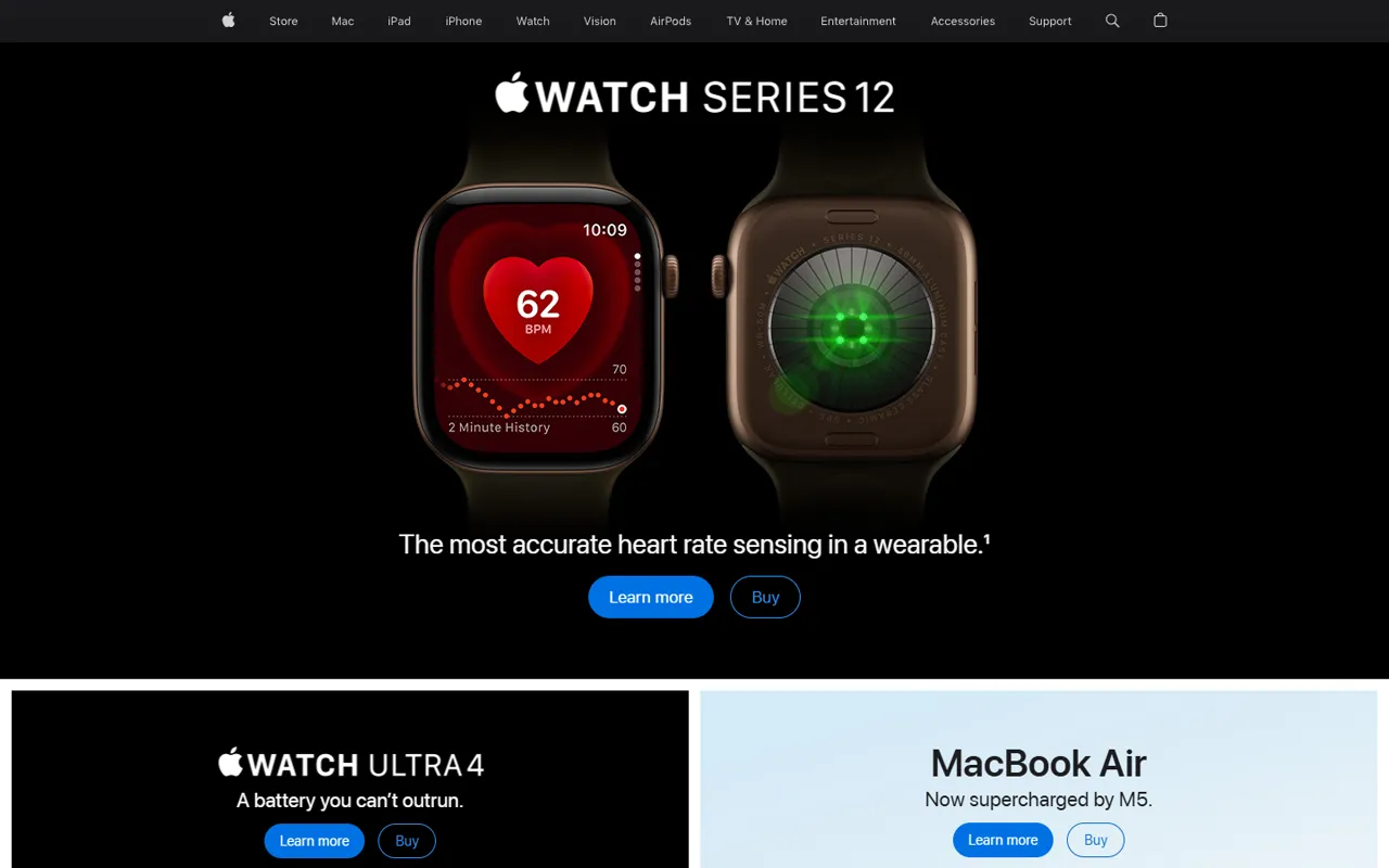 Apple website, further down the page