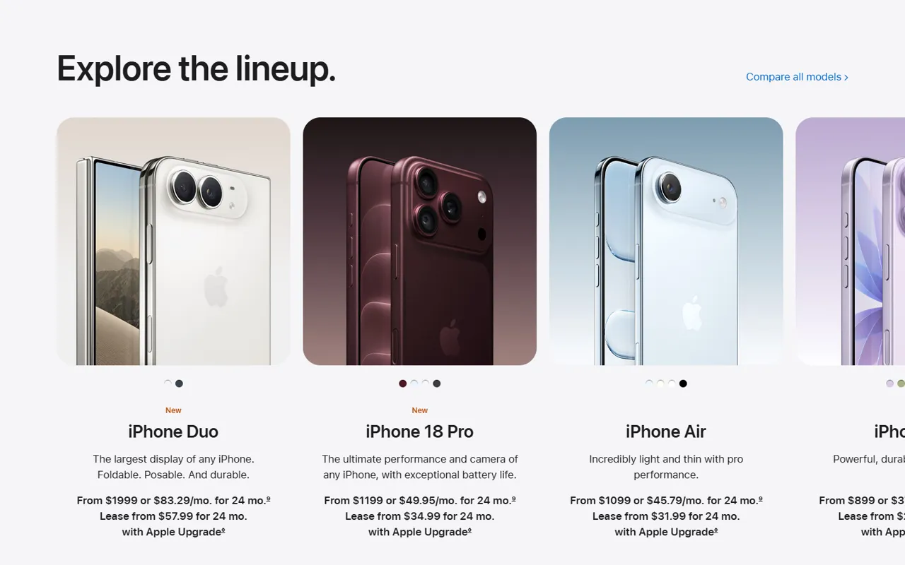 Apple iPhone website, further down the page