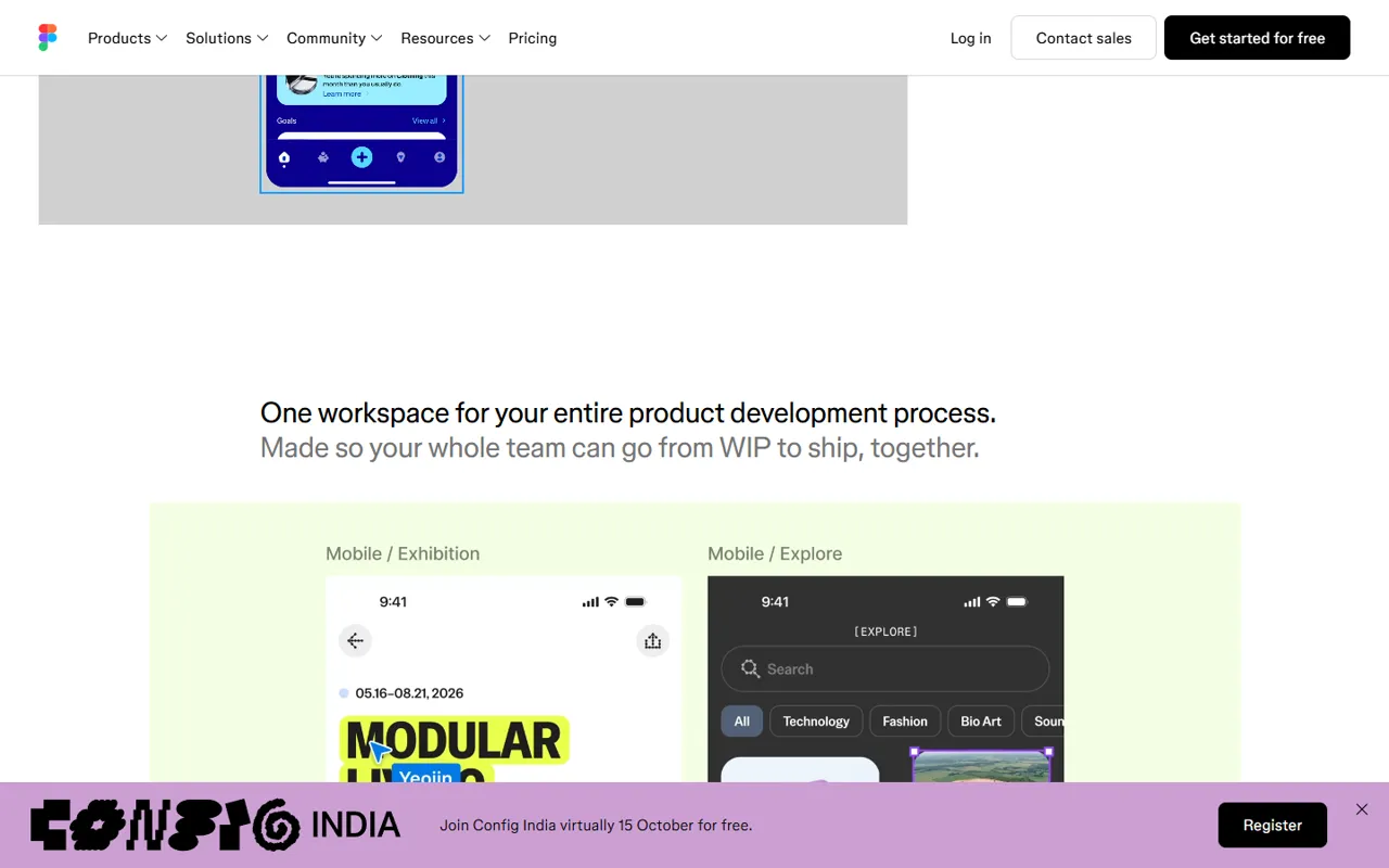 Figma website, further down the page
