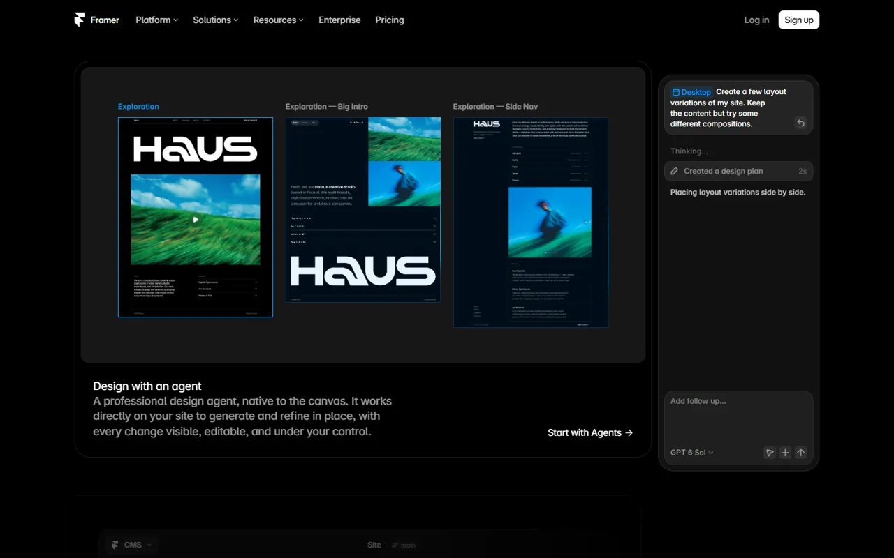 Framer website, further down the page