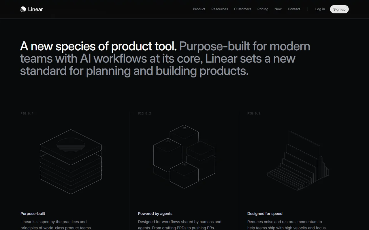 Linear website, further down the page
