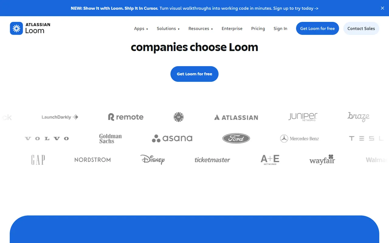 Loom website, further down the page