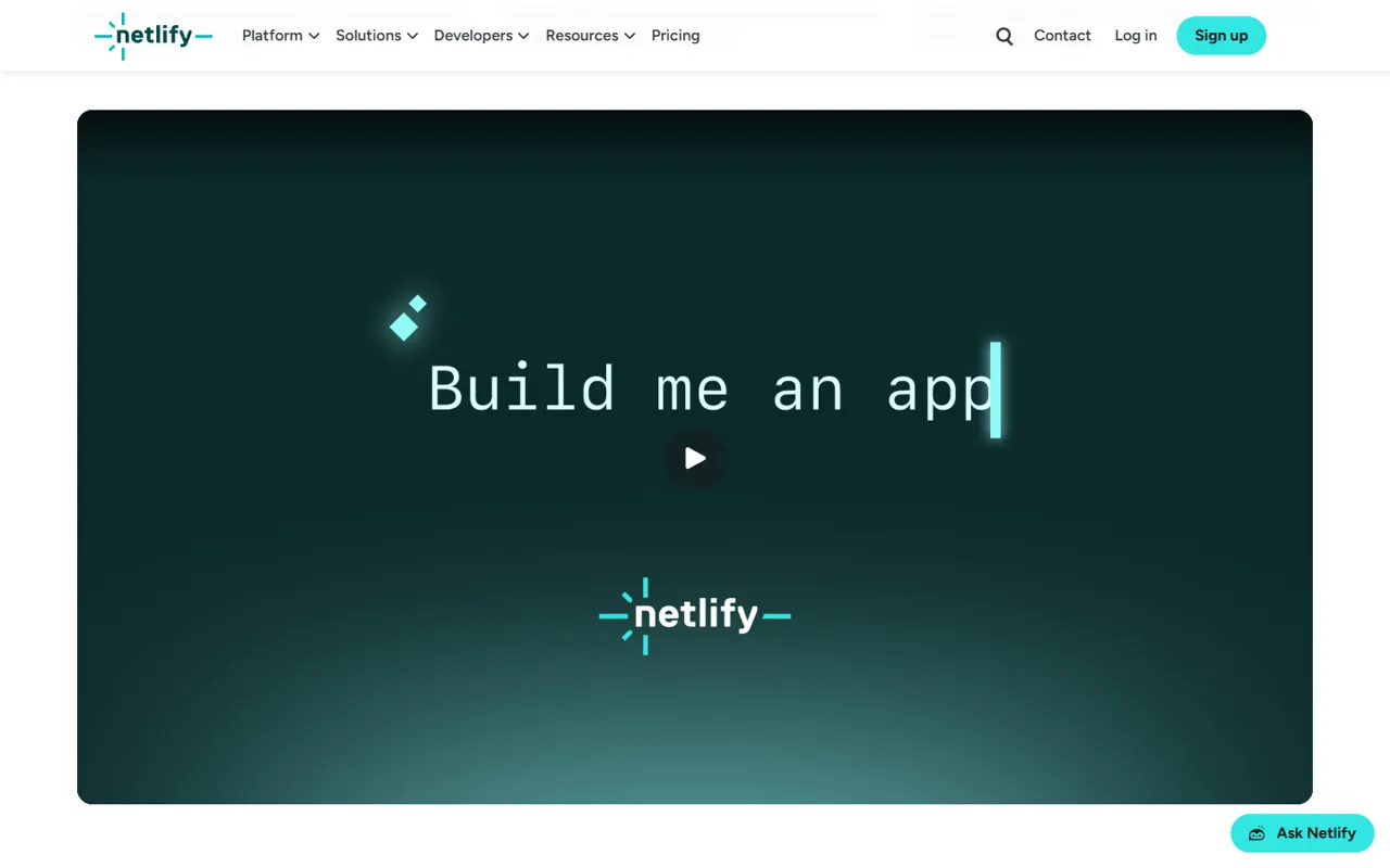 Netlify website, further down the page