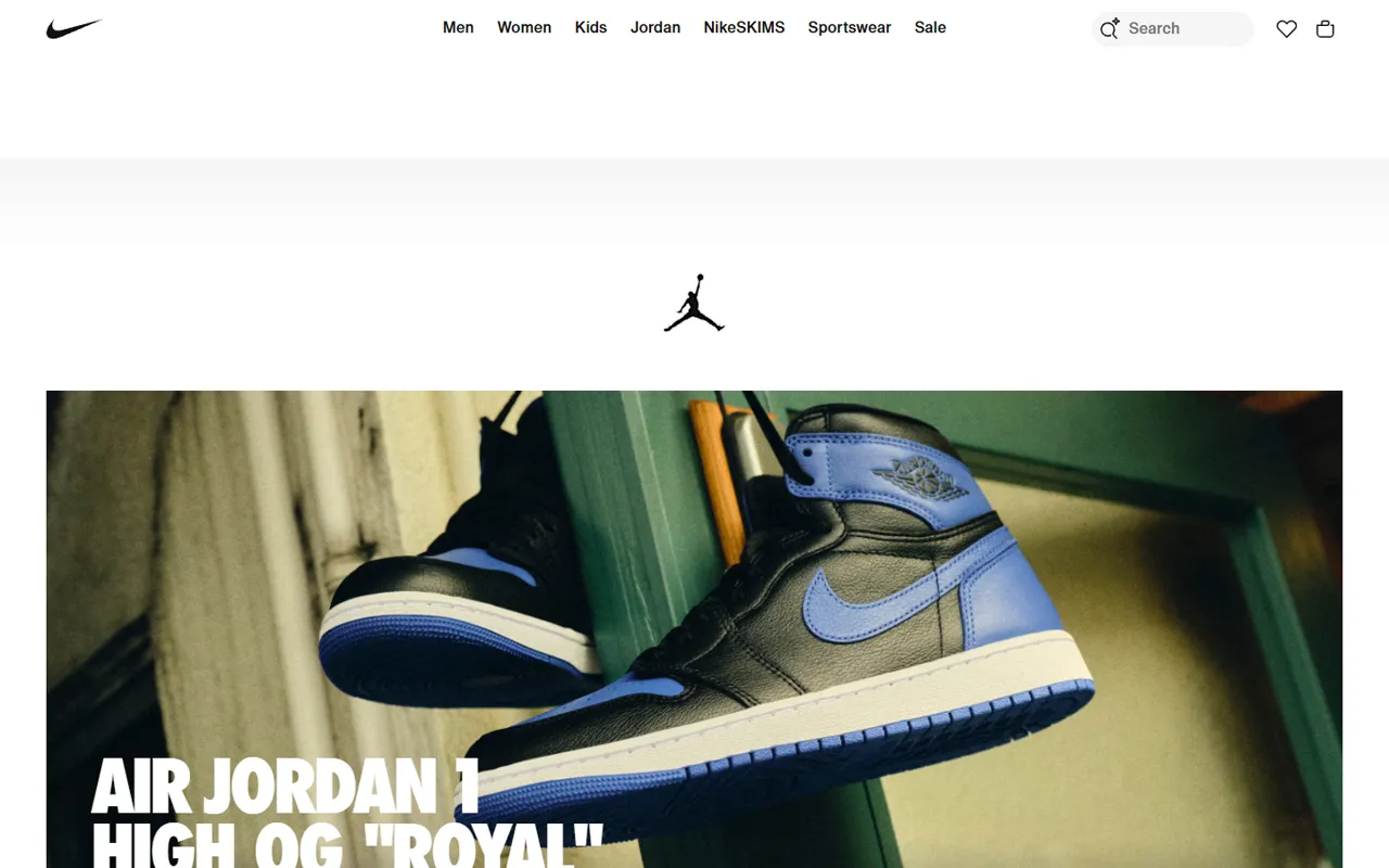 Nike website, further down the page
