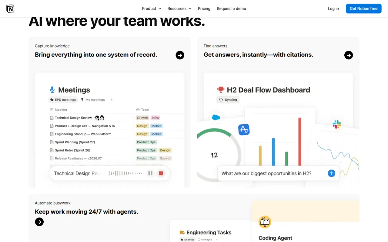 Notion website, further down the page