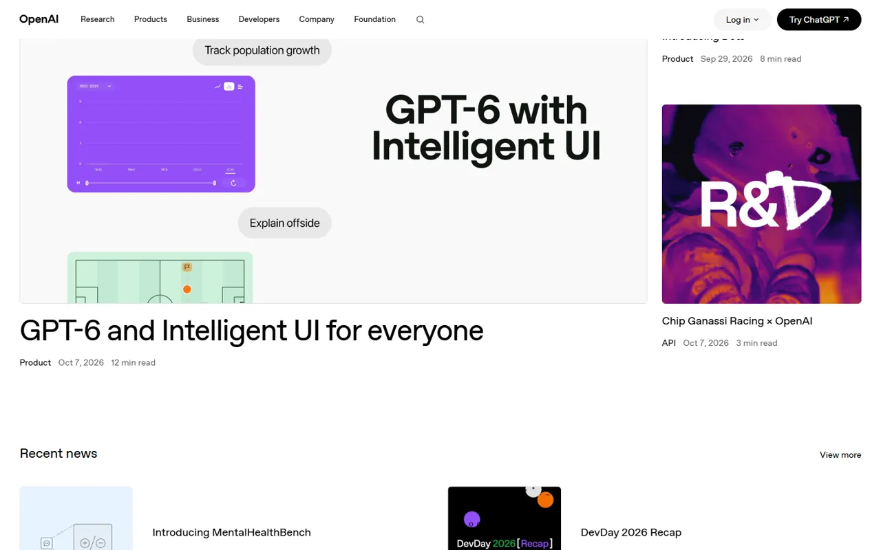 OpenAI website, further down the page