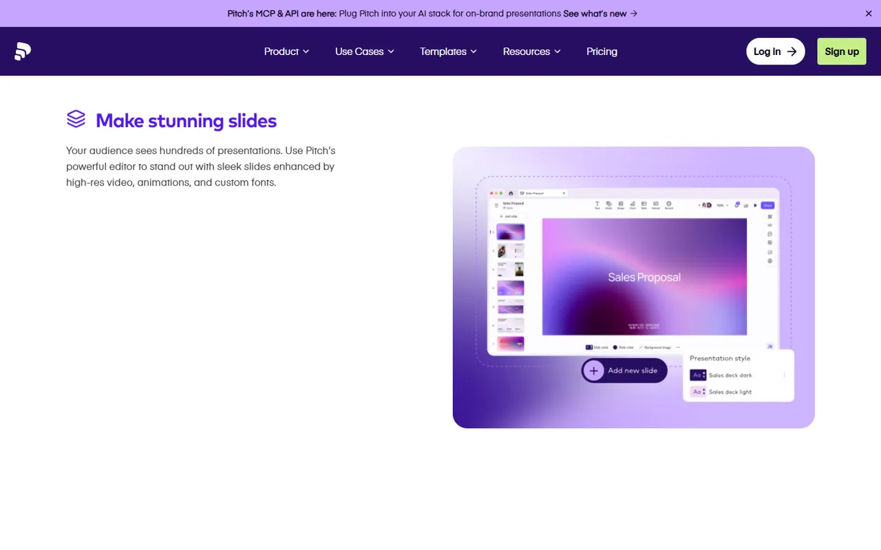 Pitch website, further down the page