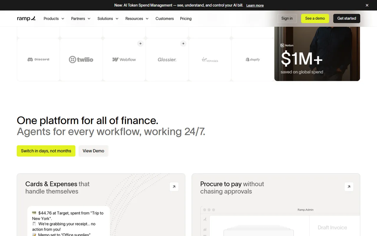 Ramp website, further down the page