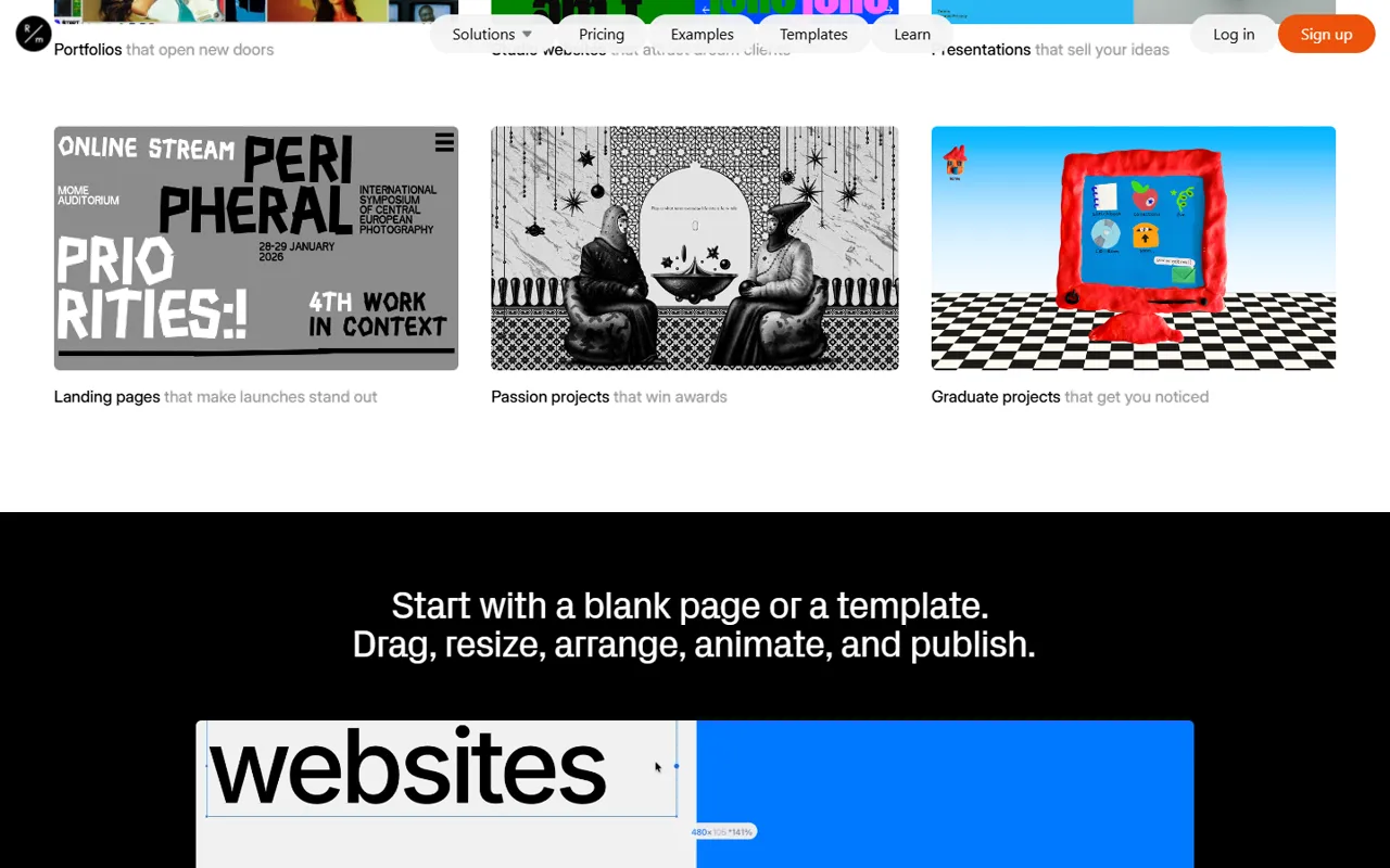 Readymag website, further down the page