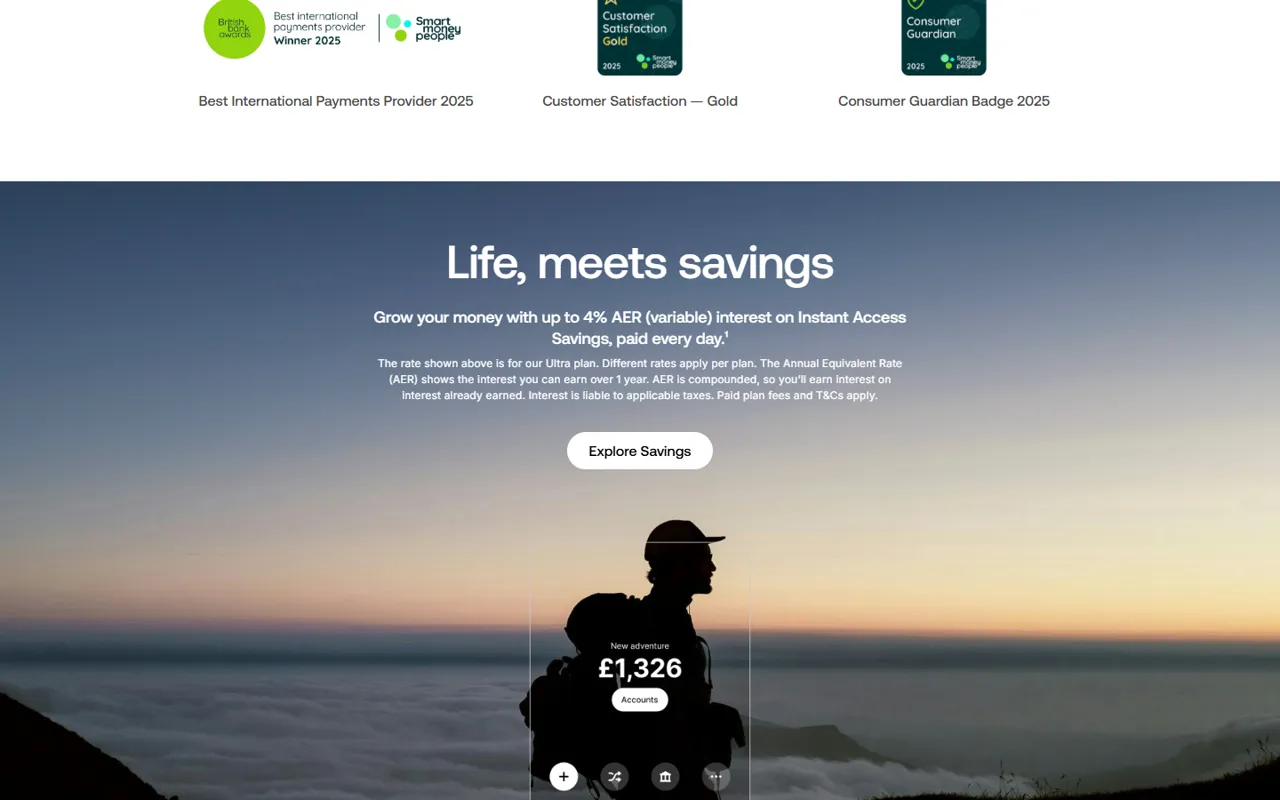 Revolut website, further down the page