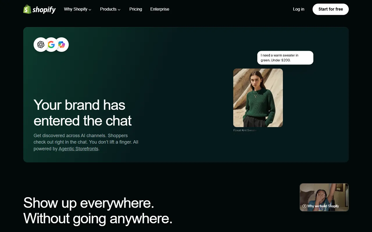 Shopify website, further down the page