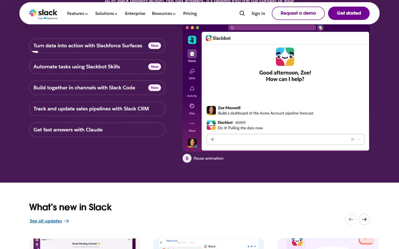 Slack website, further down the page