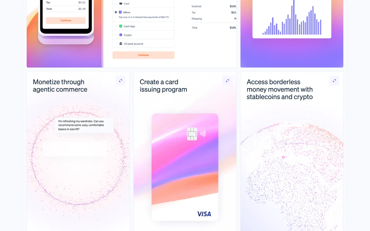 Stripe website, further down the page